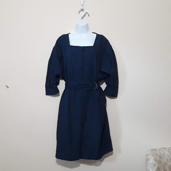 Prologue Navy Blue Women's Belted Front-Buttoned Closure Dress Size Large NWT - Picture 1 of 5